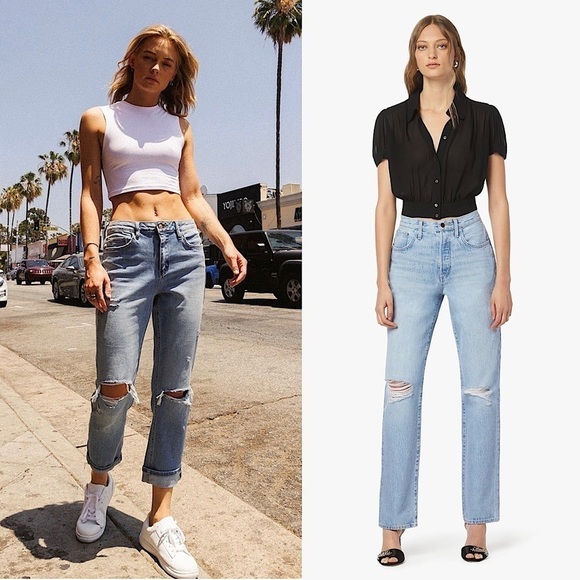 NWT FAVORITE DAUGHTER 90s High Waist Ripped Knee Straight Leg Boyfriend Jeans 24 - Picture 1 of 8